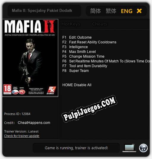 Mafia II: Specjalny Pakiet Dodatkow: Trainer +8 [v1.7]