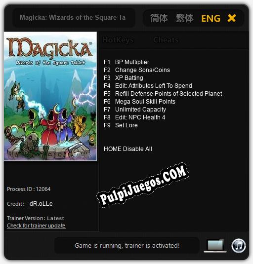 Entrenador liberado a Magicka: Wizards of the Square Tablet [v1.0.8]