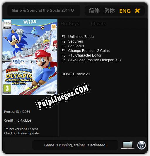 Mario & Sonic at the Sochi 2014 Olympic Winter Games: Cheats, Trainer +6 [dR.oLLe]