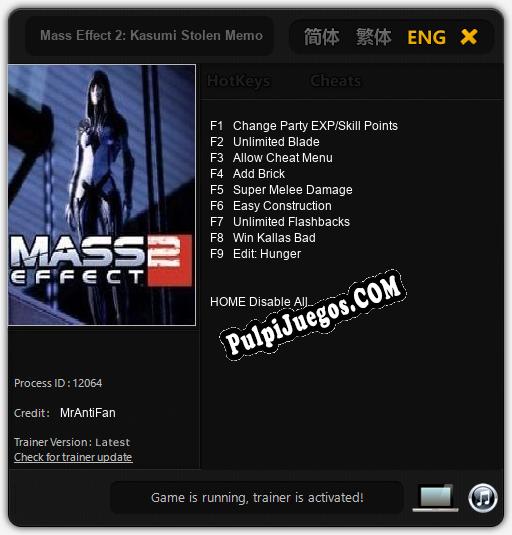 Mass Effect 2: Kasumi Stolen Memory: Cheats, Trainer +9 [MrAntiFan]