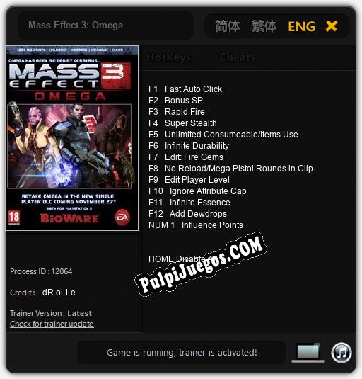 Entrenador liberado a Mass Effect 3: Omega [v1.0.9]