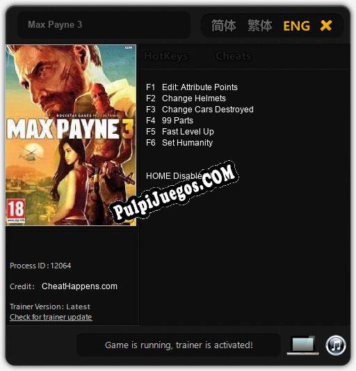 Max Payne 3: Treinador (V1.0.77)