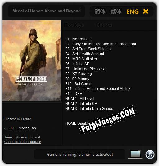 Medal of Honor: Above and Beyond: Treinador (V1.0.17)