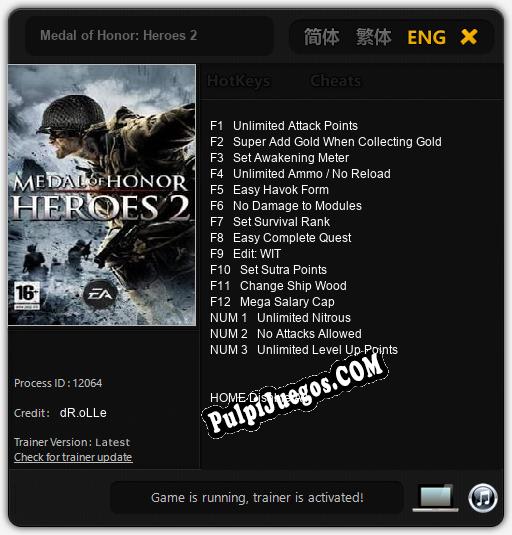 Entrenador liberado a Medal of Honor: Heroes 2 [v1.0.1]