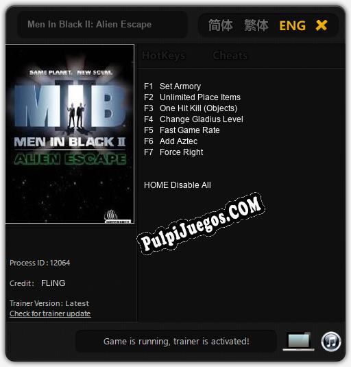 Entrenador liberado a Men In Black II: Alien Escape [v1.0.6]