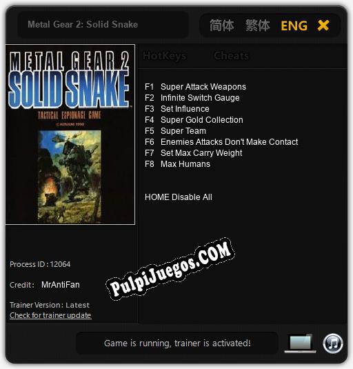 Entrenador liberado a Metal Gear 2: Solid Snake [v1.0.7]