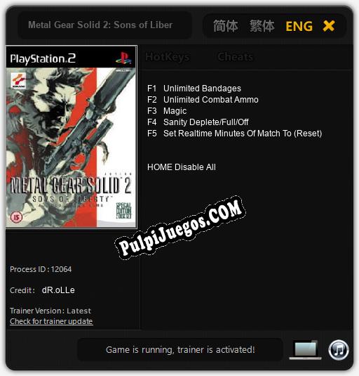 Entrenador liberado a Metal Gear Solid 2: Sons of Liberty [v1.0.7]