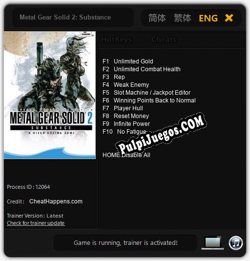 Metal Gear Solid 2: Substance: Trainer +10 [v1.8]