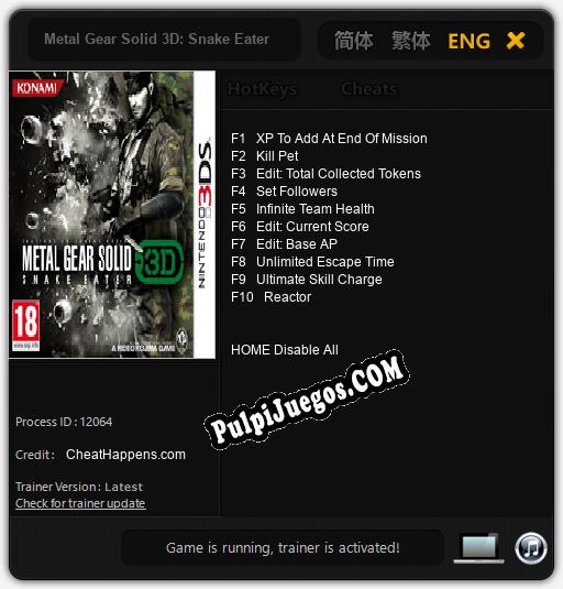 Entrenador liberado a Metal Gear Solid 3D: Snake Eater [v1.0.3]