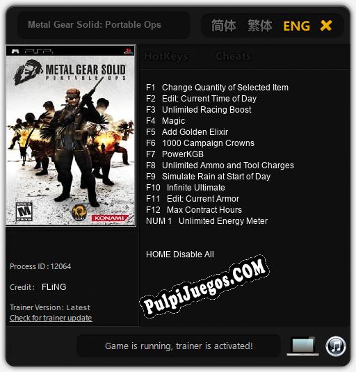 Metal Gear Solid: Portable Ops: Cheats, Trainer +13 [FLiNG]