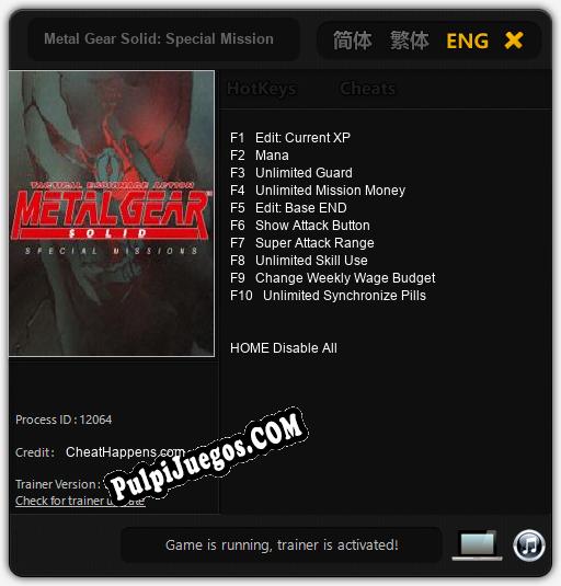 Entrenador liberado a Metal Gear Solid: Special Missions [v1.0.5]