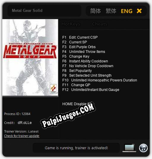 Entrenador liberado a Metal Gear Solid [v1.0.6]