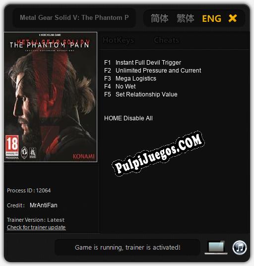 Metal Gear Solid V: The Phantom Pain: Trainer +5 [v1.5]