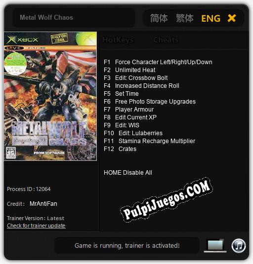 Entrenador liberado a Metal Wolf Chaos [v1.0.6]