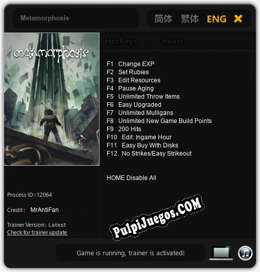 Metamorphosis: Cheats, Trainer +12 [MrAntiFan]