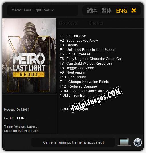 Entrenador liberado a Metro: Last Light Redux [v1.0.7]