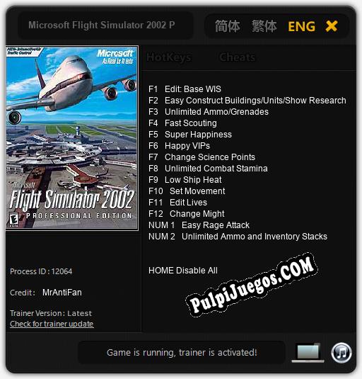 Entrenador liberado a Microsoft Flight Simulator 2002 Professional Edition [v1.0.9]