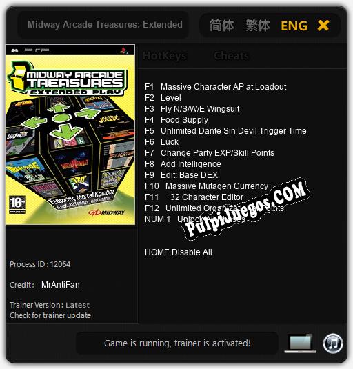 Entrenador liberado a Midway Arcade Treasures: Extended Play [v1.0.2]