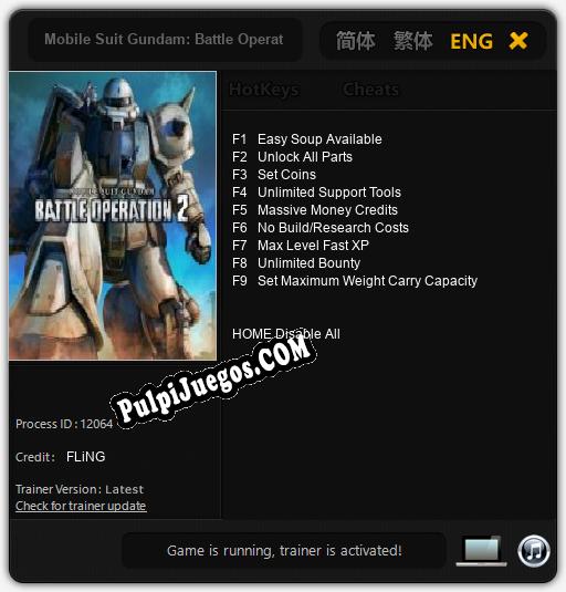 Entrenador liberado a Mobile Suit Gundam: Battle Operation 2 [v1.0.5]