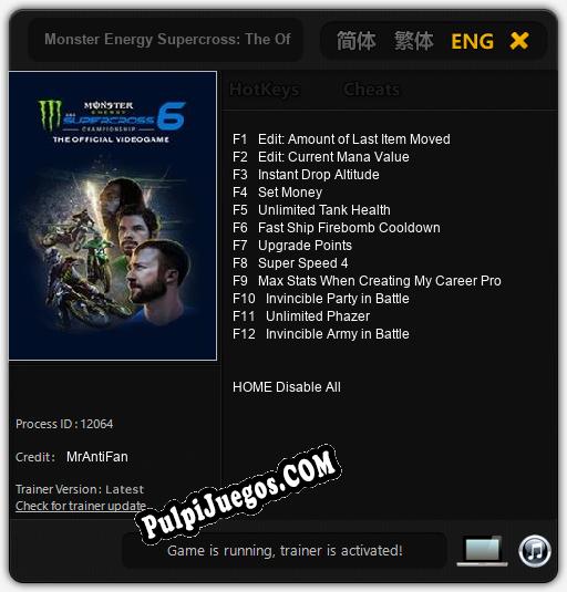 Monster Energy Supercross: The Official Videogame 6: Cheats, Trainer +12 [MrAntiFan]