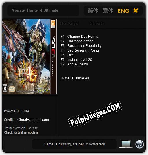 Monster Hunter 4 Ultimate: Cheats, Trainer +7 [CheatHappens.com]