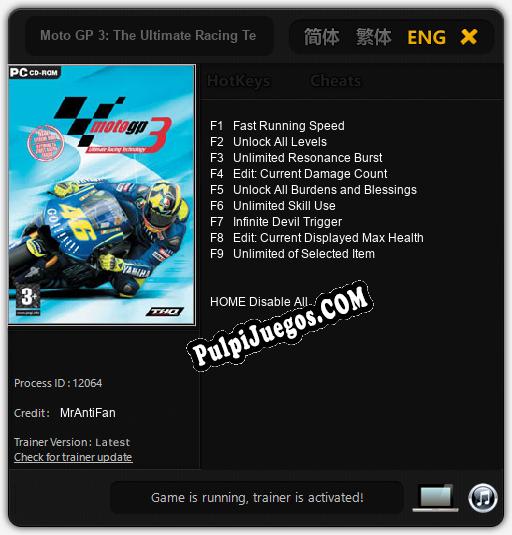 Moto GP 3: The Ultimate Racing Technology: Cheats, Trainer +9 [MrAntiFan]