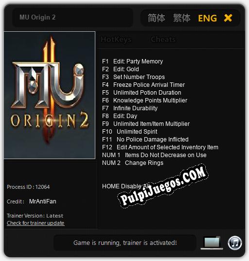 MU Origin 2: Trainer +14 [v1.8]