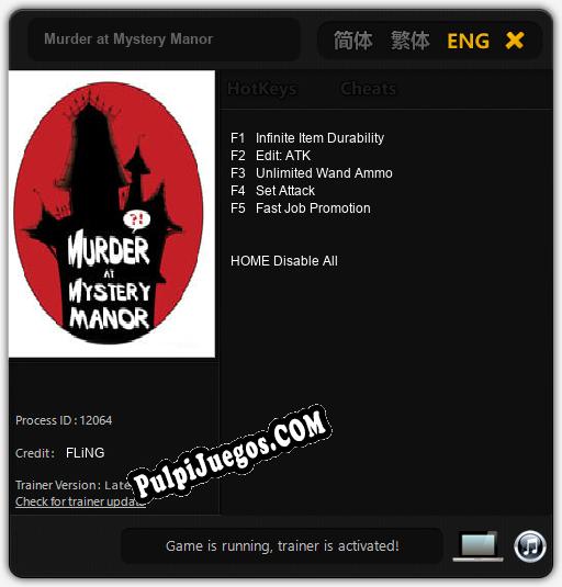 Entrenador liberado a Murder at Mystery Manor [v1.0.1]