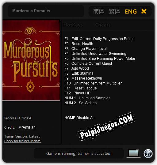 Murderous Pursuits: Trainer +14 [v1.6]