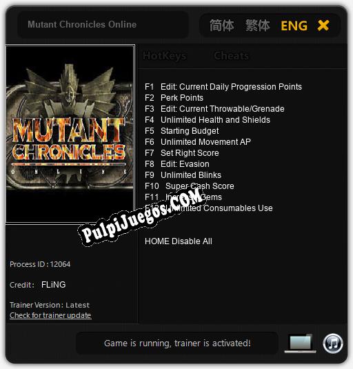 Entrenador liberado a Mutant Chronicles Online [v1.0.4]