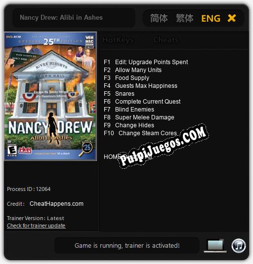 Entrenador liberado a Nancy Drew: Alibi in Ashes [v1.0.6]