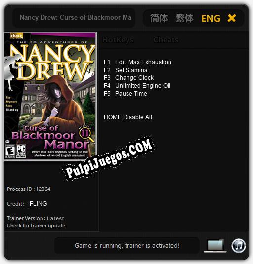 Nancy Drew: Curse of Blackmoor Manor: Trainer +5 [v1.1]