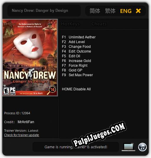 Nancy Drew: Danger by Design: Treinador (V1.0.14)