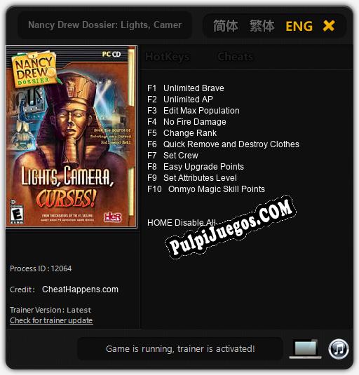 Entrenador liberado a Nancy Drew Dossier: Lights, Camera, Curses! [v1.0.2]