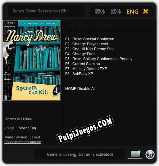 Nancy Drew: Secrets can Kill: Cheats, Trainer +8 [MrAntiFan]