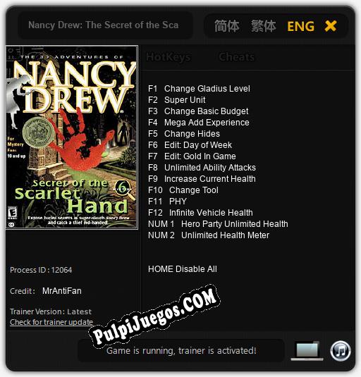 Nancy Drew: The Secret of the Scarlet Hand: Treinador (V1.0.3)