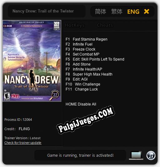 Entrenador liberado a Nancy Drew: Trail of the Twister [v1.0.8]