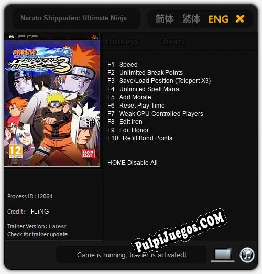 Naruto Shippuden: Ultimate Ninja Heroes 3: Treinador (V1.0.90)