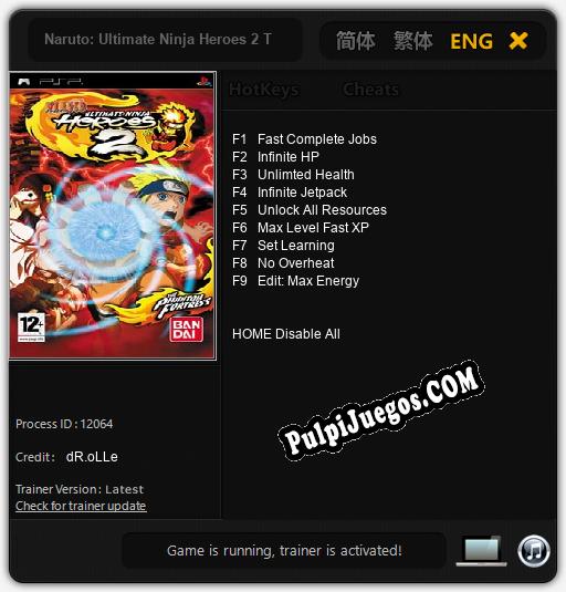 Entrenador liberado a Naruto: Ultimate Ninja Heroes 2 The Phantom Fortress [v1.0.3]