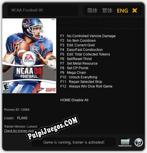 NCAA Football 08: Trainer +12 [v1.3]