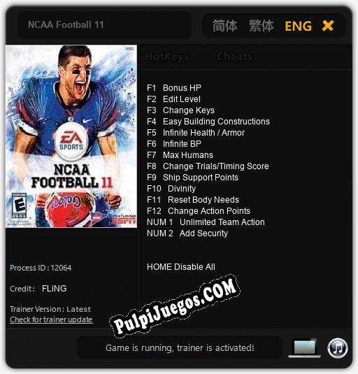 NCAA Football 11: Trainer +14 [v1.6]