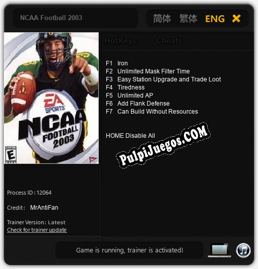 Entrenador liberado a NCAA Football 2003 [v1.0.2]