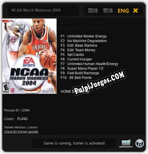 NCAA March Madness 2004: Cheats, Trainer +10 [FLiNG]