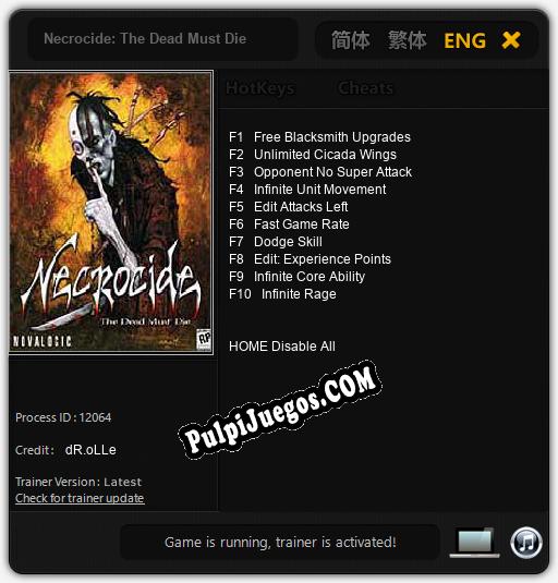 Necrocide: The Dead Must Die: Trainer +10 [v1.4]