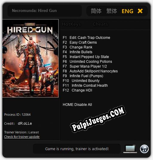 Necromunda: Hired Gun: Trainer +12 [v1.3]