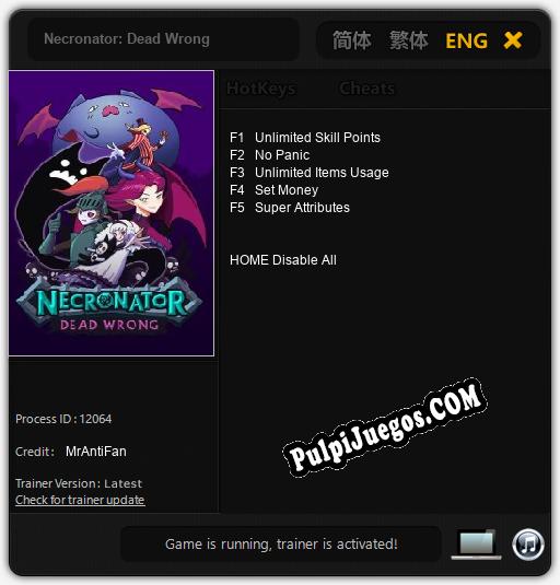 Necronator: Dead Wrong: Treinador (V1.0.4)