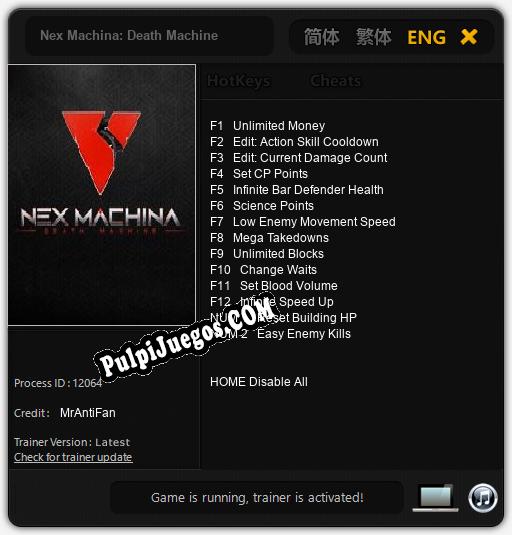 Entrenador liberado a Nex Machina: Death Machine [v1.0.4]