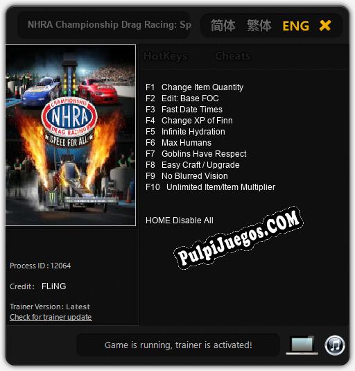 NHRA Championship Drag Racing: Speed for All: Trainer +10 [v1.7]