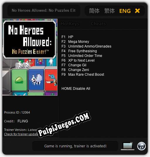 No Heroes Allowed: No Puzzles Either!: Cheats, Trainer +9 [FLiNG]