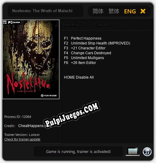 Entrenador liberado a Nosferatu: The Wrath of Malachi [v1.0.2]